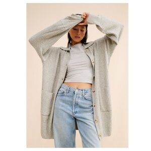 Free People Emmy Collar Rib Cardigan NWT Size Small Sandstorm Heather Grey